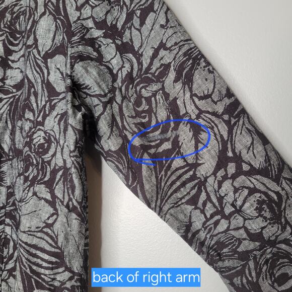 JM Collection Linen Jacket Women's Size‎ 10 Black Gray Dark Floral Button Front - Picture 9 of 14